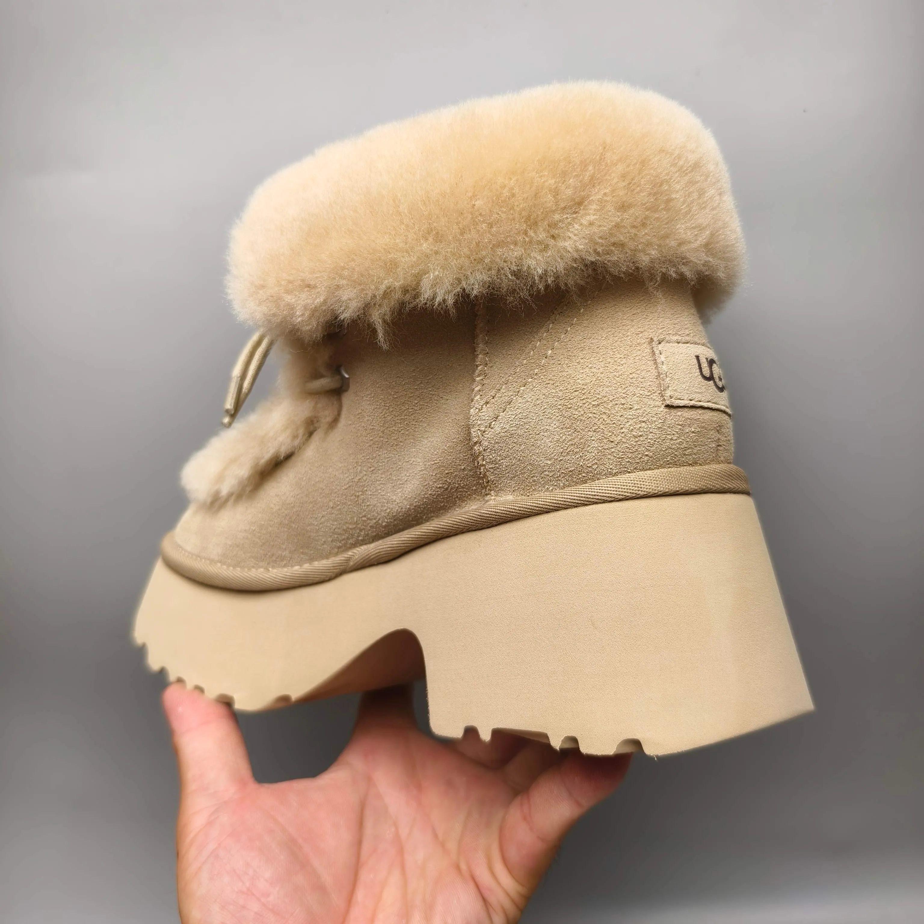 💰 600 UGG sheepskin all-in-one snow boots 1532 Song Yuqi’s same style, Esme wedge-heeled short boots, overflowing lace-up style, color: maroon, mustard, matching size: 35-41
